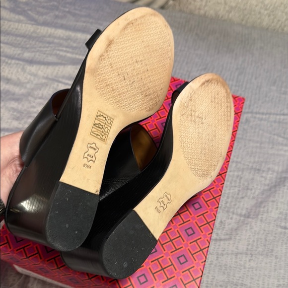 Tory Burch Black and Gold Wedge Shoes - Picture 6 of 7